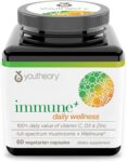 Youtheory Immune+ Daily Wellness Organic Mushrooms Vitamin C, D3 & Zinc, 60 Caps