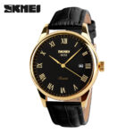 SKMEI Men Gold Watch Casual Leather Quartz Wristwatch Brand Males Business Watch