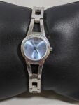 Fossil Blue Dial Silver Tone Round Case 19.7 mm Link Bracelet Band Watch 6.5 In.