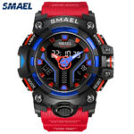 SMAEL Men Sport Watch Fashion Red Strap Digital Wristwatch LED Light Boy Watches