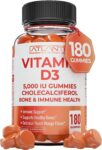 Vitamin D3 Gummy 5000 IU, Vegan, Peach Mango Flavor 180 Gummies, 6 Months Supply