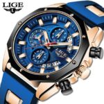 LIGE Fashion Mens Luxury Silicone Sport Watch Quartz Date Chronograph Waterproof