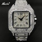 MISSFOX Men’s Ice Out Watch Luxury Diamond Square Quartz Waterproof Gift NEW