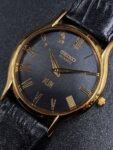 Seiko Slim Quartz Japanese Men’s Black Dial Wrist Watch Round Golden Plated Case