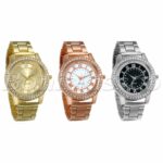 Men’s Roman Numerals Dial Full Rhinestone Stainless Steel Quartz Wrist Watches