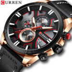 CURREN Men Chronograph Watch with Date Casual Males Leather Quartz Wristwatch