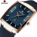 REWARD Men Quartz Watches Mesh Steel Watch Male Rectangle Calendar Wristwatch