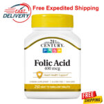 250 Count Folic Acid 400 mcg Tablets,  Vetamin B9, Heart Health Support, NON-GMO