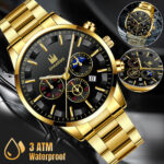 Men’s Gold Watch Waterproof Classic Stainless Steel Quartz Analog Business Gift