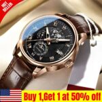 Men’s Quartz Watch Waterproof Luminous Date Wristwatch Luxury Leather Watches US