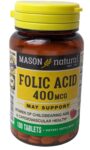 Mason Natural Folic Acid 400 mcg – 100 Tablets-Exp 11/2024