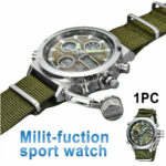 Men Military Wrist Watch Army Green Analog Digital Quartz Nylon Canvas Sport US