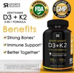 Sports Research SR Plant Based Vitamin D3 125mg + K2 100mcg 160 Veggie Softgels