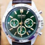 SEIKO Spirit SBTR017 Green Chronograph Quartz Leather band Men Watch New in Box