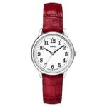 Women’s Timex Easy Reader  Watch with Leather Strap – Silver/Red