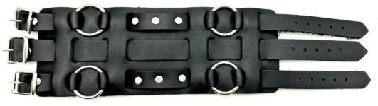 Black Genuine Leather Wide Three Buckle Watch Band Biker Motorcycle Made In USA