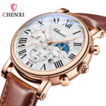 CHENXI Men Quartz Watch Roman Numerals Wristwatch Business Male Leather Watches