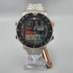 Citizen Windsurfing Watch Men Silver Tone Digital Alarm Chronograph 39mm NOS