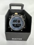 Kenneth Cole Reaction Digital Men’s Watch Blue Dial Black Leather Strap New