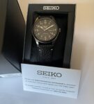 Seiko 5 Automatic Watch 100 Meter Day Date Black Dial SRPG41 Leather Band Japan