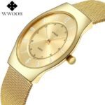 wwoor top luxury men’s brand ultra-thin stainless steel mesh belt quartz watch