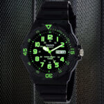 Casio MRW200H-3BV Analog Men’s Watch Green 100m WR Day and Date Neo Display New