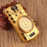 Luxury Butane Wind-Proof Jet Torch Lighter w/ Engraved Bird and LED/Quartz Watch