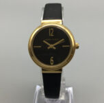 Anne Klein Watch Women 28mm Gold Tone Black Dial Leather Band New Battery