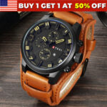 Men Military Quartz Watch Large Dial Casual Leather Strap Mens Wristwatch~