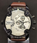 Rare Diesel BOLTDOWN Chronograph Quartz 3 Bar Analog Silver Dial Men Wrist Watch