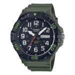 Casio MRW210H-3AV, Oversized Dial, Green Resin Band, Day/Date, 100 Meter WR