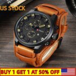 Men Military Quartz Watch Large Dial Casual Leather Strap Mens Wristwatch✨