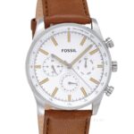 FOSSIL Sullivan Mens Multifunction Watch, White Dial Day Date Brown Leather Band