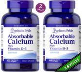 2 Pack Absorbable Calcium 200 Softgels (2×100) 1300mg Plus Vitamin D3 25 mcg D-3