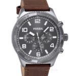 FOSSIL Brox Mens Multifunction Watch, Large Gray Dial, Brown Leather Strap