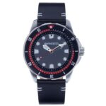 Breed BRD9410 Watch Mens Round Black Red Dial Black Leather Band NEW!