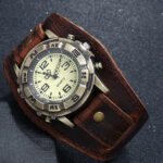 Vintage Retro Leather Cuff Bracelet Wide Band Steampunk Mens Quartz Wrist Watch