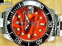 Invicta 38mm GRAND DIVER AUTOMATIC ORANGE ABALONE Dial DIAMOND Silver SS Watch