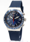 New Swiss Swatch IRONY BLUE GRID Chrono Silicone Date Watch 44mm YVS454 $200