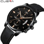 Cuena Luxury Watch Leather Strap Mens Quartz Watch Casual Gift Waterproof Wrist