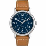 Timex TW2R42500, Weekender Brown Leather Strap Watch, Indiglo, 40MM Case