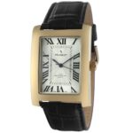 Peugeot 2051GBK Mens Vintage Rectangular 14K Gold Plated Leather Strap Watch