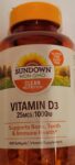 Sundown Naturals Vitamin D3 25MCG 1000IU 400 Softgels EXP 08/25