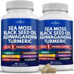 Sea Moss Black Seed Ashwagandha Turmeric Bladderwrack Burdock, 2 Pack, 120Capsul