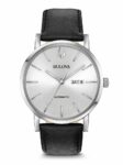 Bulova Automatic Men’s Calendar Black Leather Silver Dial Watch 42MM 96C130