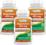 3 Pack Best Naturals Magensium Glycinate 425 mg 180 Veggie Capsules