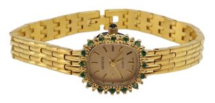 Vintage GENEVE Gold Tone / Emeralds Ladies Wristwatch