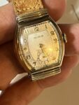 Men’s Benrus  Art Deco Watch Rectangular Shock Absorber Running Gold Tone