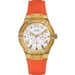 GUESS gold case Watch Women’s Jet Setter Multifunction Orange Silicone W0564L2