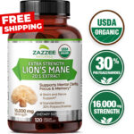 USDA Organic Lion’s Mane 20:1 Extract, 16,000 mg Strength, 120 Vegan Capsules